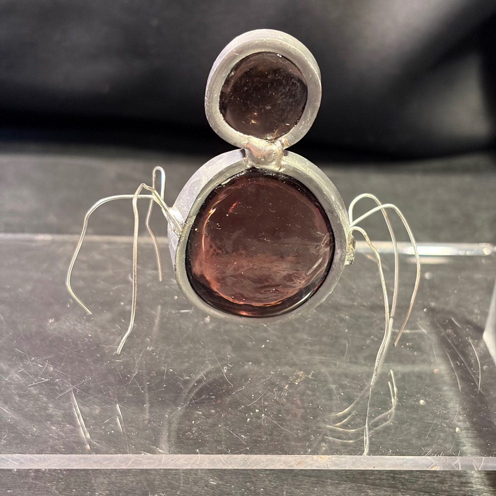 Handmade Stained Glass Spider Figurine Amber Glass Wire Leg Art Sculpture